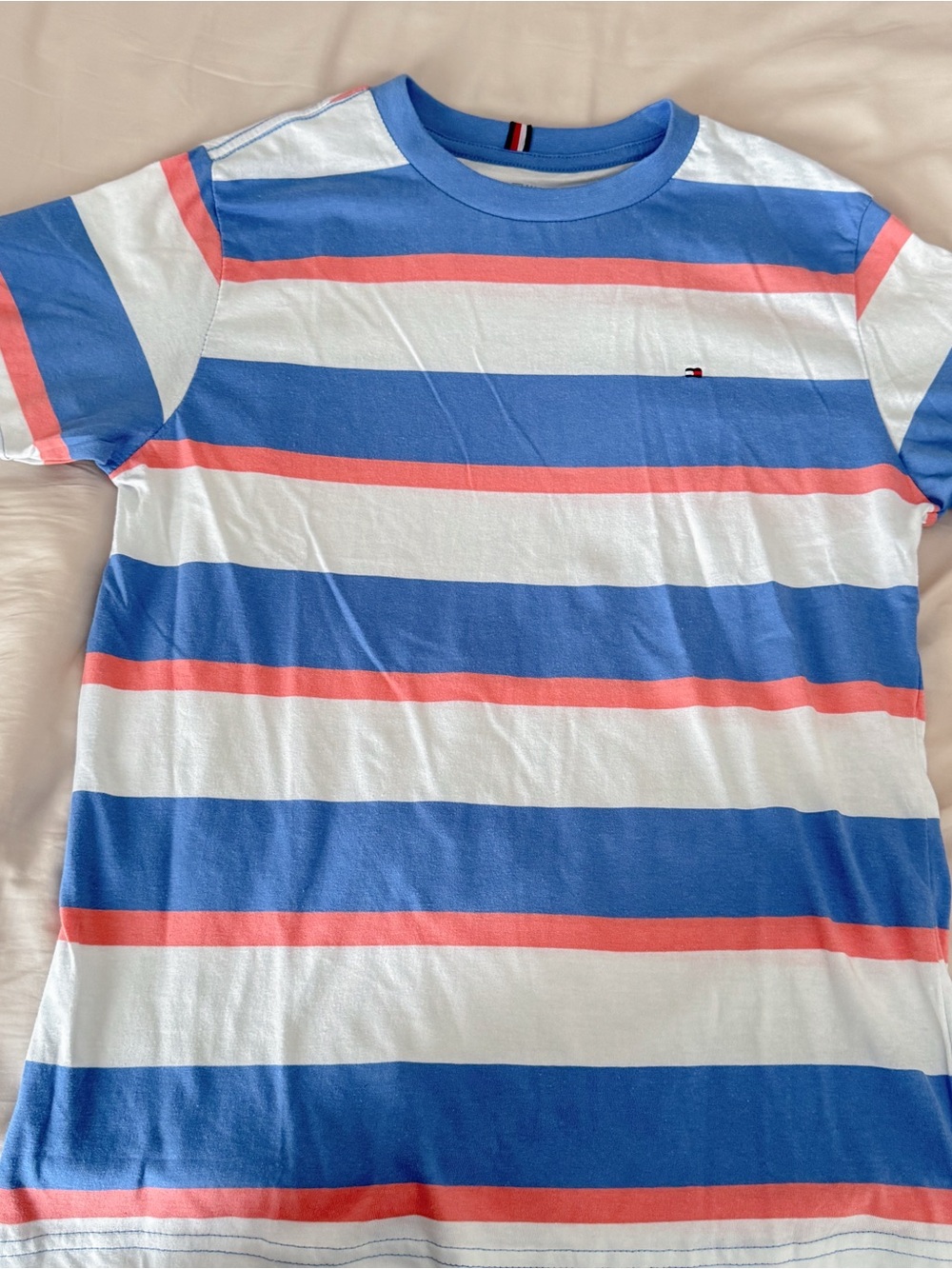 Tommy Hilfiger Kids Blue, White & Pink Striped Short Sleeve Tee